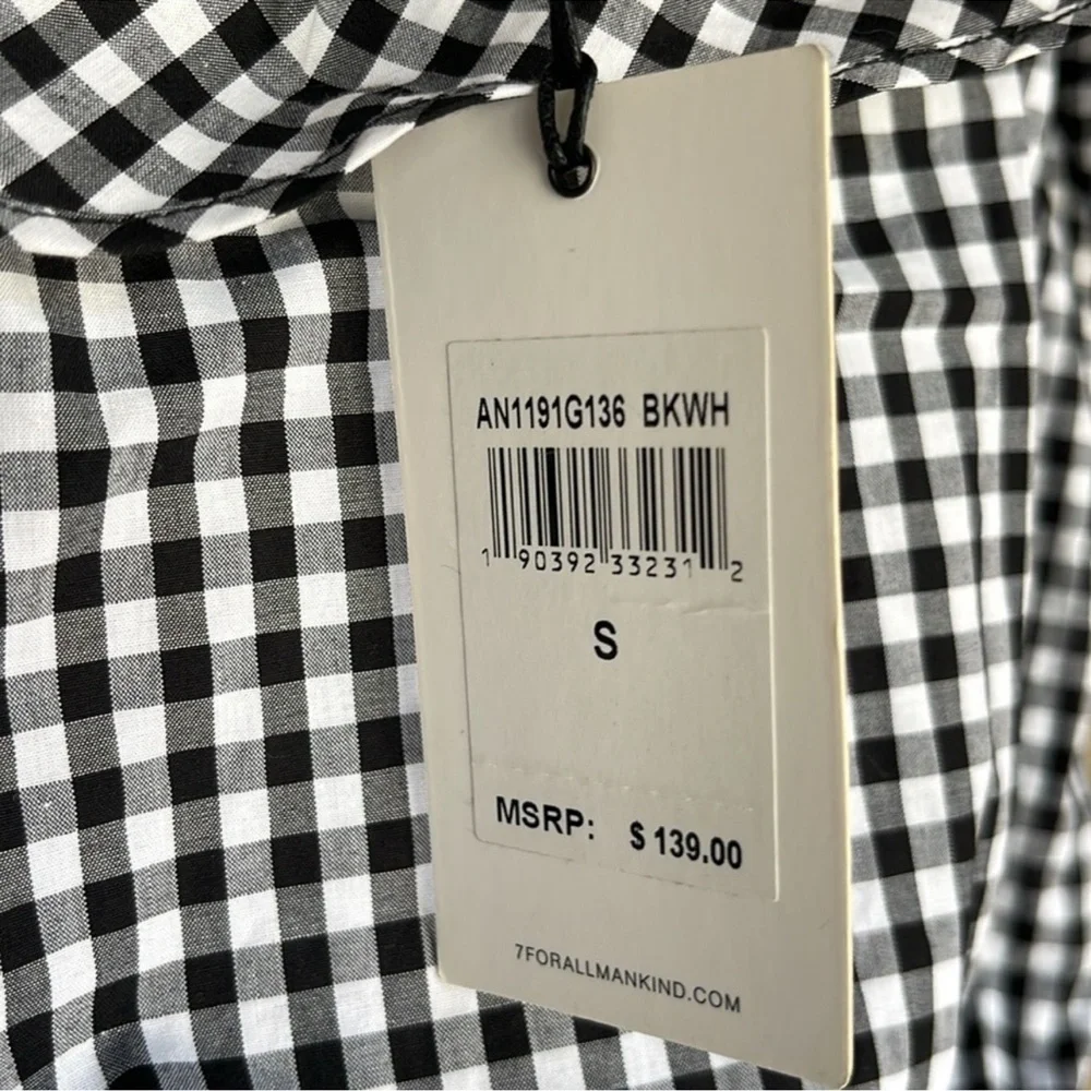 7 for all mankind Black and White Gingham Sleveless Ruffle Top - Picture 5 of 11